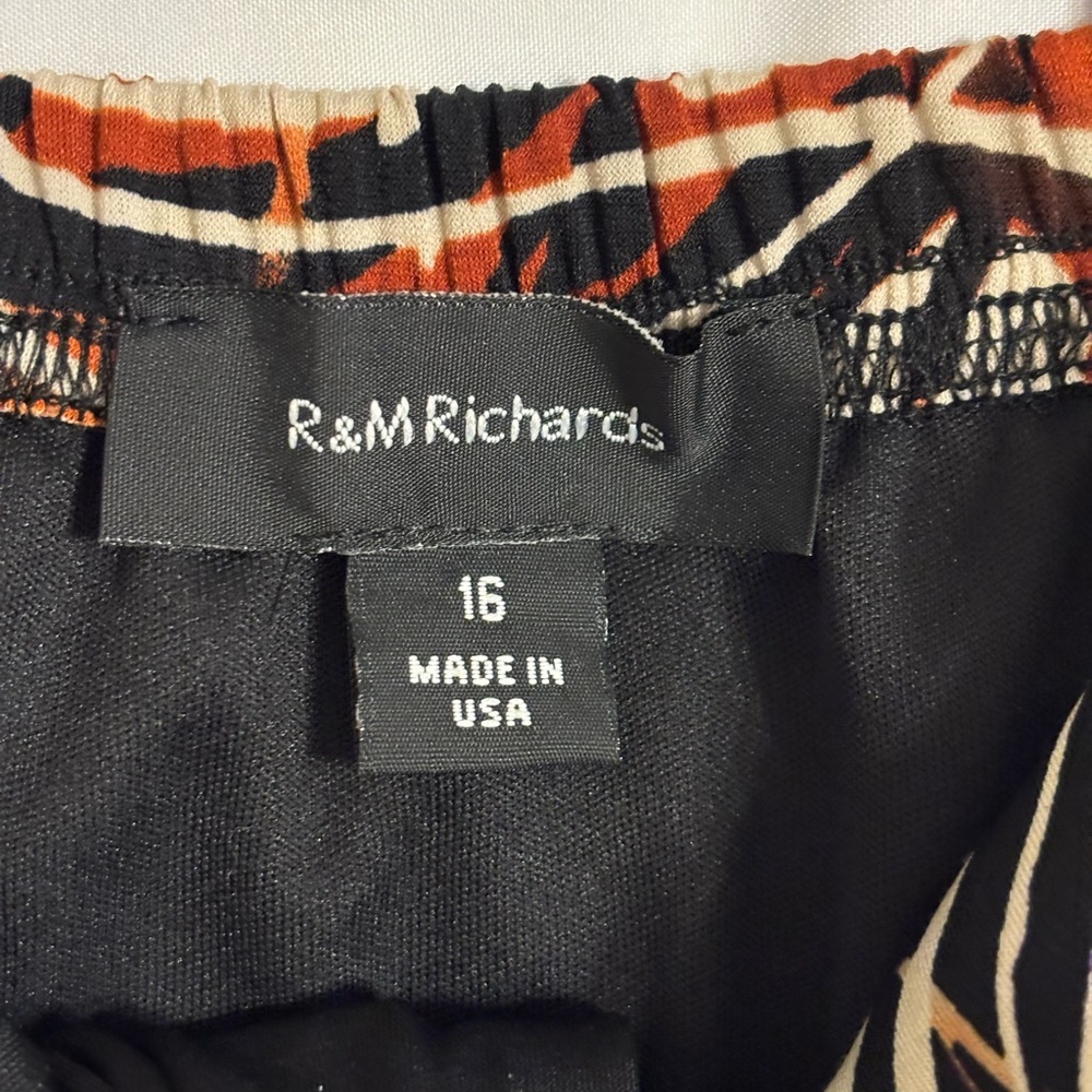 R&M Richards Abstract Floral Cocktail Dress Size 16 Sleeveless A-Line - Picture 2 of 8
